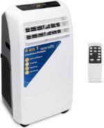 SereneLife Climatiseur Mobile 9000 BTU avec Chauffage – Climatiseur Réversible Portable 4 en 1, jusqu’à 41 m², Déshumidificateur, Ventilateur, Télécommande, Kit Fenêtre, Blanc