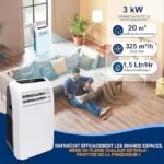 SereneLife Climatiseur Mobile 9000 BTU avec Chauffage – Climatiseur Réversible Portable 4 en 1, jusqu’à 41 m², Déshumidificateur, Ventilateur, Télécommande, Kit Fenêtre, Blanc – Image 4