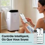 SereneLife Climatiseur Mobile Inverter A+++ 12000 BTU Double Tuyau – 4 en 1 Refroidissement Chauffage Déshumidification Ventilation, Auto-Swing, WiFi, Ultra Silencieux 44 à 49 dB avec Kit Fenêtre [Classe énergétique A+++] – Image 2
