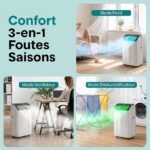 SereneLife Climatiseur Portable 12 000 BTU – Clim Mobile 4 en 1 Silencieuse avec WiFi, Rafraîchisseur d’Air, Déshumidificateur, Ventilation, Chauffage, Kit Fenêtre, Contrôle APP [Classe énergétique A+++] – Image 3