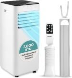 SereneLife Climatiseur Mobile 7000 BTU 28 m² – Climatiseur Portable avec Évacuation, Climatisation Mobile 3 en 1 Ventilateur Déshumidificateur, Kit Fenêtre Inclus, Silencieux 54 dB [Classe énergétique A+++]